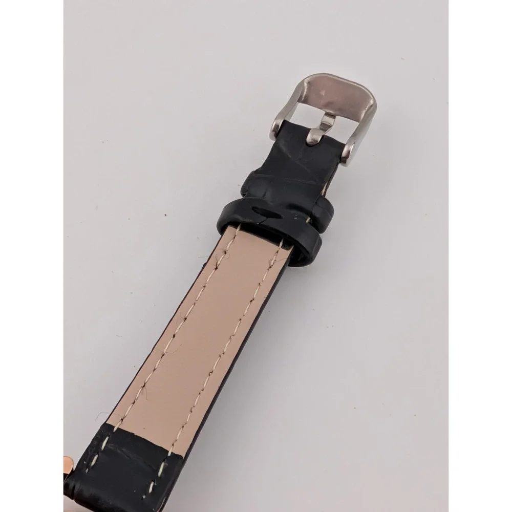 Bres Watch Women 28mm Rose Gold Case Black Leather Band- New‎ Battery